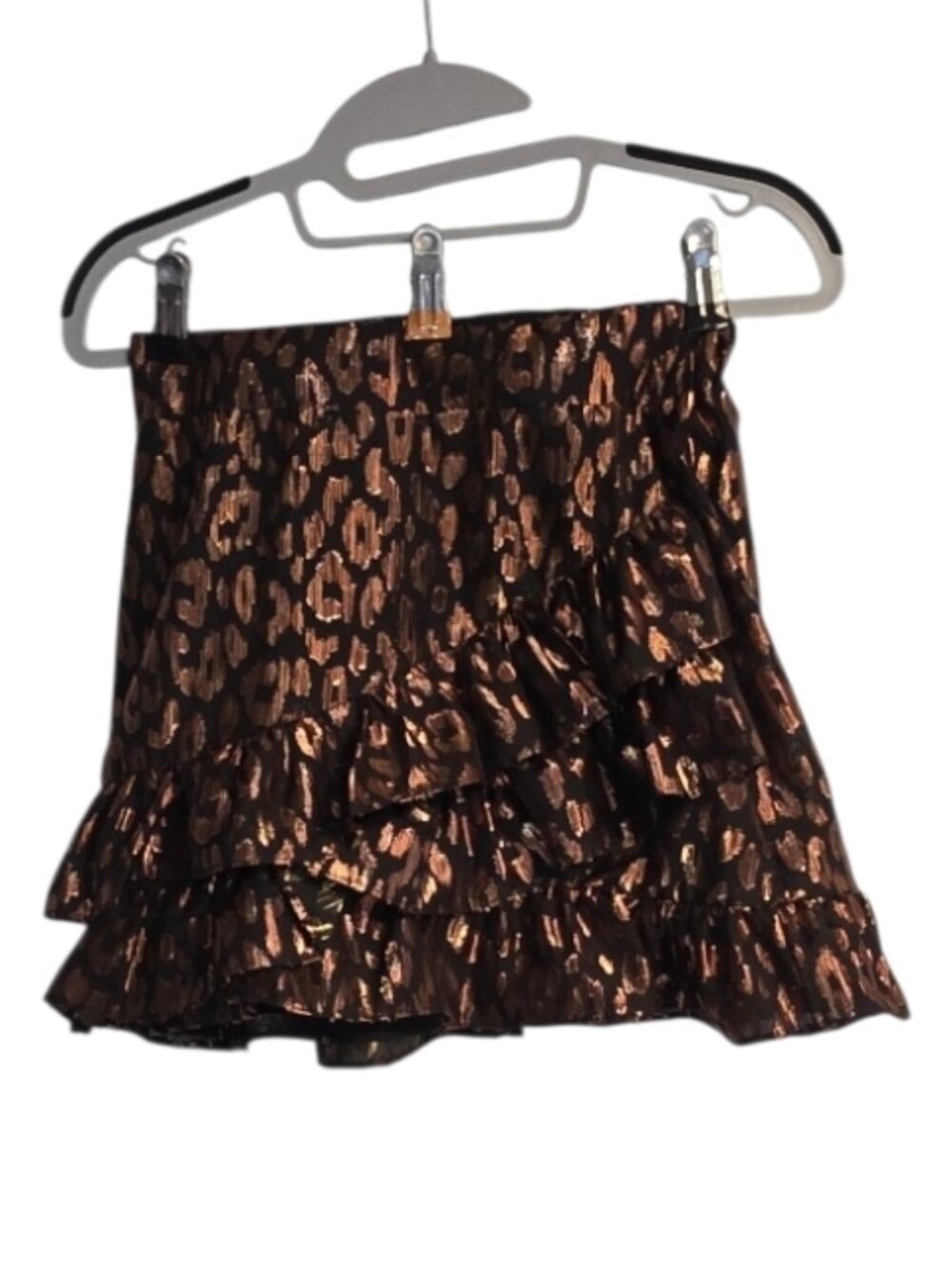 Do and Be Cheetah Ruffle Mini Skirt Sz Small Metallic Bold Statement Piece